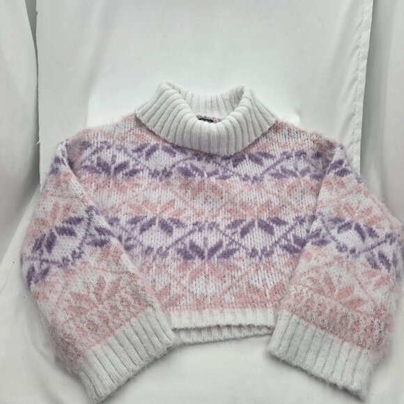 Trendy! Wild Fable Cropped Fuzzy Knit Sweater - Pastel Fair Isle - Size L - Picture 1 of 6